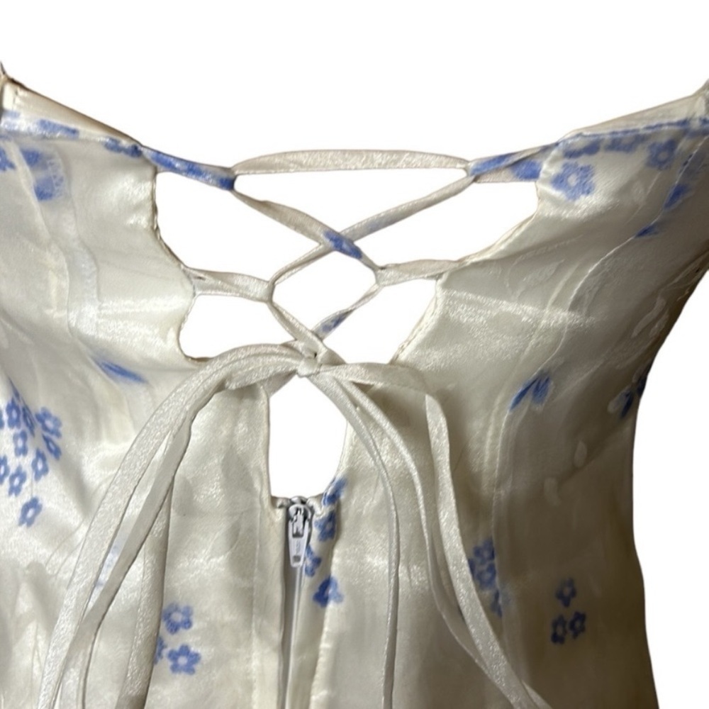 90s/y2k Vintage formal White and Blue Floral Maxi Dress - Picture 5 of 8